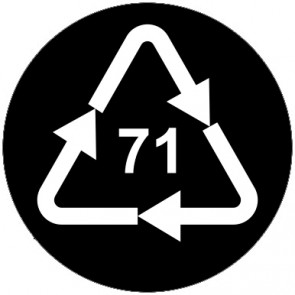 Schild Recycling Code 71 · GL · Glas, grün | rund · schwarz
