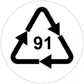 Schild Recycling Code 91 · C/x · Verbund Kunststoff mit Weißblech | rund · weiß | selbstklebend