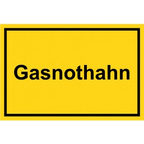 Schild Gasnothahn schwarz · gelb 