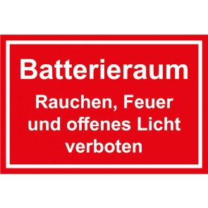 Magnetschild Batterieraum · Rauchen, Feuer und offenes Licht verboten! weiss · rot 