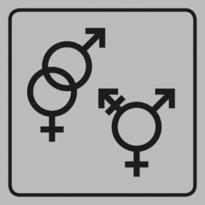 WC Toiletten Schild | Symbol Herren · Damen · Transgender | viereckig · grau · selbstklebend