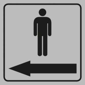 WC Toiletten Magnetschild | Piktogramm Herren Pfeil links | viereckig · grau