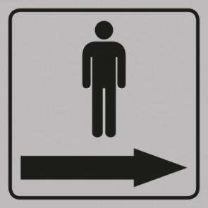WC Toiletten Aufkleber Piktogramm Herren Pfeil rechts | viereckig · grau | stark haftend