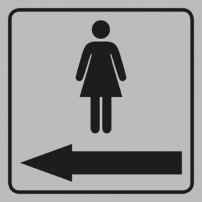 WC Toiletten Schild | Piktogramm Damen Pfeil links | viereckig · grau · selbstklebend
