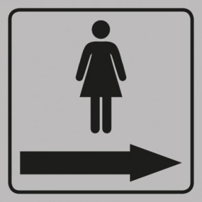 WC Toiletten Schild | Piktogramm Damen Pfeil rechts | viereckig · grau · selbstklebend