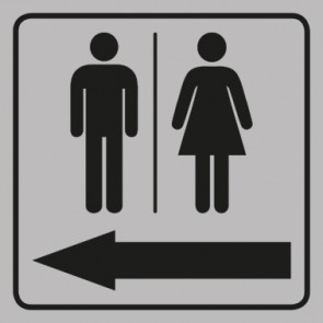 WC Toiletten Schild | Piktogramm Herren · Damen Pfeil links | viereckig · grau · selbstklebend