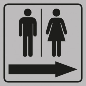 WC Toiletten Magnetschild | Piktogramm Herren · Damen Pfeil rechts | viereckig · grau