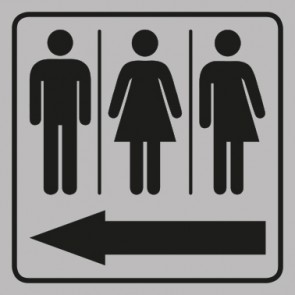 WC Toiletten Schild | Piktogramm Herren · Damen · Transgender Pfeil links | viereckig · grau · selbstklebend