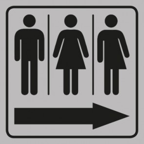 WC Toiletten Aufkleber | Piktogramm Herren · Damen · Transgender Pfeil rechts | viereckig · grau
