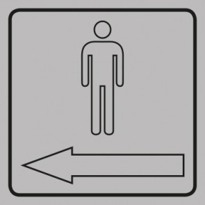 WC Toiletten Schild | Herren outline Pfeil links | viereckig · grau · selbstklebend