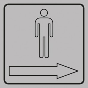 WC Toiletten Magnetschild | Herren outline Pfeil rechts | viereckig · grau