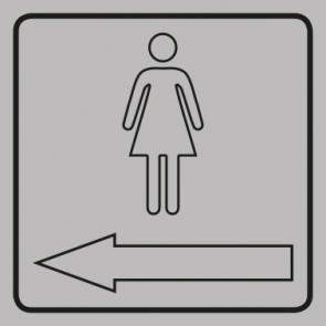 WC Toiletten Aufkleber Damen outline Pfeil links | viereckig · grau | stark haftend