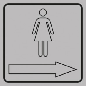 WC Toiletten Magnetschild | Damen outline Pfeil rechts | viereckig · grau
