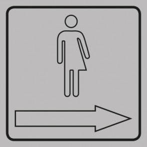 WC Toiletten Aufkleber | Transgender outline Pfeil rechts | viereckig · grau