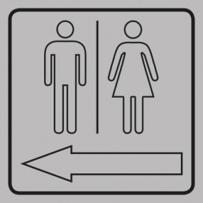 WC Toiletten Schild | Herren · Damen outline Pfeil links | viereckig · grau
