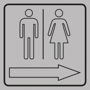 WC Toiletten Schild | Herren · Damen outline Pfeil rechts | viereckig · grau