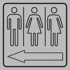 WC Toiletten Schild | Herren · Damen · Transgender outline Pfeil links | viereckig · grau