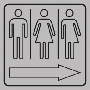 WC Toiletten Schild | Herren · Damen · Transgender outline Pfeil rechts | viereckig · grau · selbstklebend