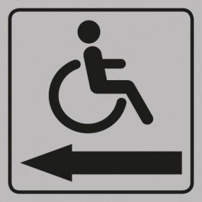 WC Toiletten Aufkleber behindertengerecht · Rollstuhl Pfeil links | viereckig · grau | stark haftend
