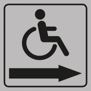 WC Toiletten Schild | behindertengerecht · Rollstuhl Pfeil rechts | viereckig · grau · selbstklebend