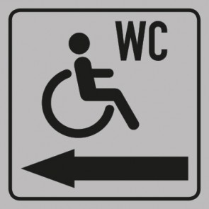 WC Toiletten Schild | Rollstuhl · Behinderten WC Pfeil links | viereckig · grau · selbstklebend