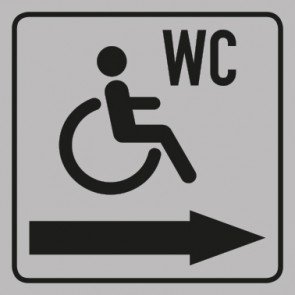 WC Toiletten Schild | Rollstuhl · Behinderten WC Pfeil rechts | viereckig · grau