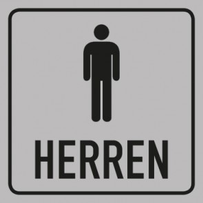 WC Toiletten Schild | Piktogramm mit Text · Herren | viereckig · grau · selbstklebend