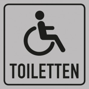 WC Toiletten Schild | Rollstuhl mit Text | viereckig · grau · selbstklebend