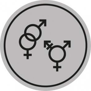 WC Toiletten Schild | Symbol Herren · Damen · Transgender | rund · grau · selbstklebend