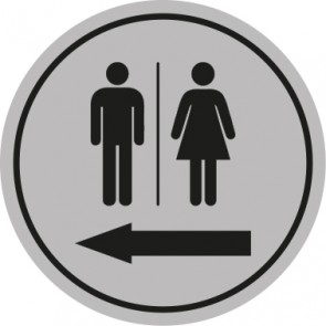 WC Toiletten Magnetschild | Piktogramm Herren · Damen Pfeil links  | rund · grau
