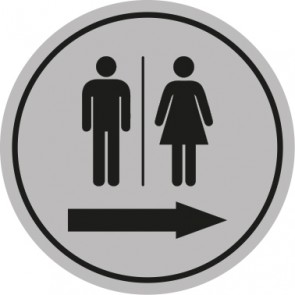 WC Toiletten Aufkleber | Piktogramm Herren · Damen Pfeil rechts | rund · grau