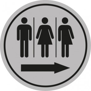 WC Toiletten Aufkleber Piktogramm Herren · Damen · Transgender Pfeil rechts | rund · grau | stark haftend