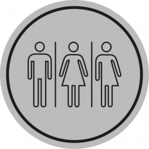 WC Toiletten Schild | Herren · Damen · Transgender outline | rund · grau · selbstklebend
