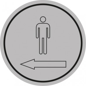 WC Toiletten Schild | Herren outline Pfeil links | rund · grau