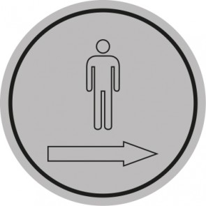 WC Toiletten Schild | Herren outline Pfeil rechts | rund · grau · selbstklebend