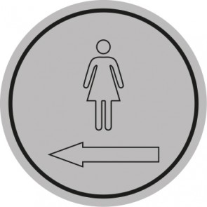 WC Toiletten Schild | Damen outline Pfeil links | rund · grau