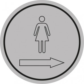 WC Toiletten Schild | Damen outline Pfeil rechts | rund · grau