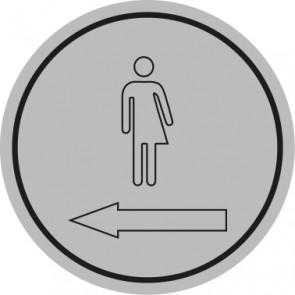 WC Toiletten Schild | Transgender outline Pfeil links | rund · grau