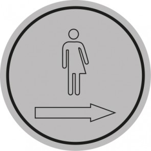 WC Toiletten Magnetschild | Transgender outline Pfeil rechts  | rund · grau