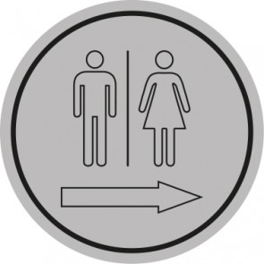 WC Toiletten Schild | Herren · Damen outline Pfeil rechts | rund · grau
