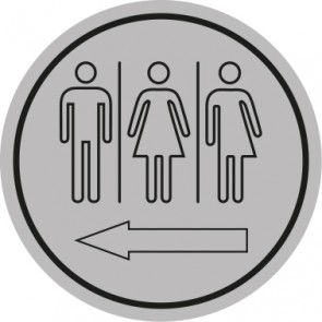 WC Toiletten Schild | Herren · Damen · Transgender outline Pfeil links | rund · grau