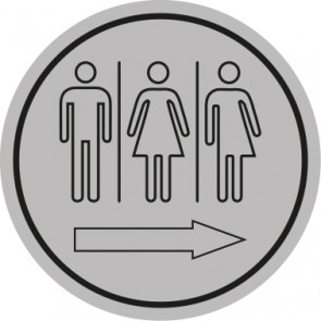 WC Toiletten Magnetschild | Herren · Damen · Transgender outline Pfeil rechts  | rund · grau