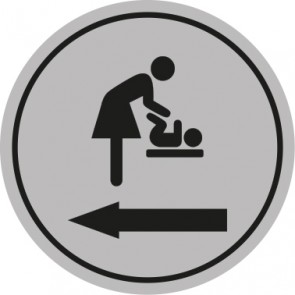 WC Toiletten Schild | Wickelraum · Wickeltisch Pfeil links | rund · grau