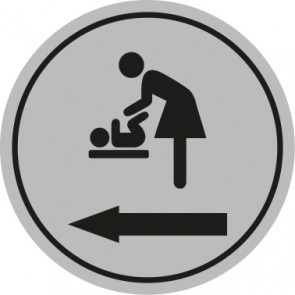 WC Toiletten Schild | Wickelraum · Wickeltisch Pfeil rechts | rund · grau · selbstklebend