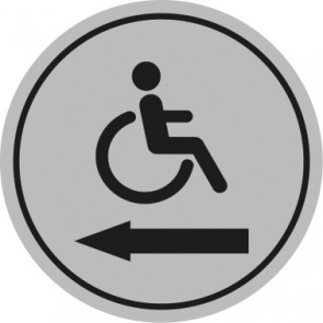 WC Toiletten Schild | behindertengerecht · Rollstuhl Pfeil links | rund · grau