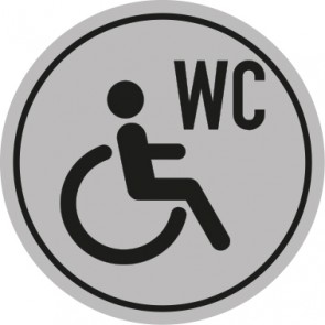 WC Toiletten Aufkleber Rollstuhl · Behinderten WC | rund · grau | stark haftend