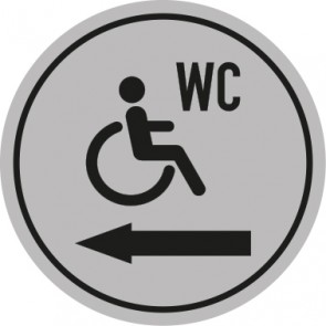 WC Toiletten Aufkleber Rollstuhl · Behinderten WC Pfeil links | rund · grau | stark haftend