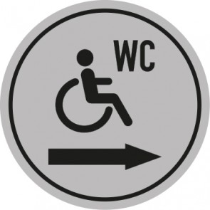 WC Toiletten Aufkleber Rollstuhl · Behinderten WC Pfeil rechts | rund · grau | stark haftend