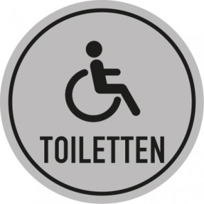 WC Toiletten Aufkleber | Rollstuhl mit Text | rund · grau