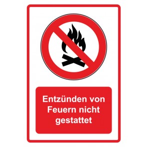 Aufkleber Verbotszeichen Piktogramm & Text deutsch · Entzünden von Feuern nicht gestattet · rot | stark haftend (Verbotsaufkleber)